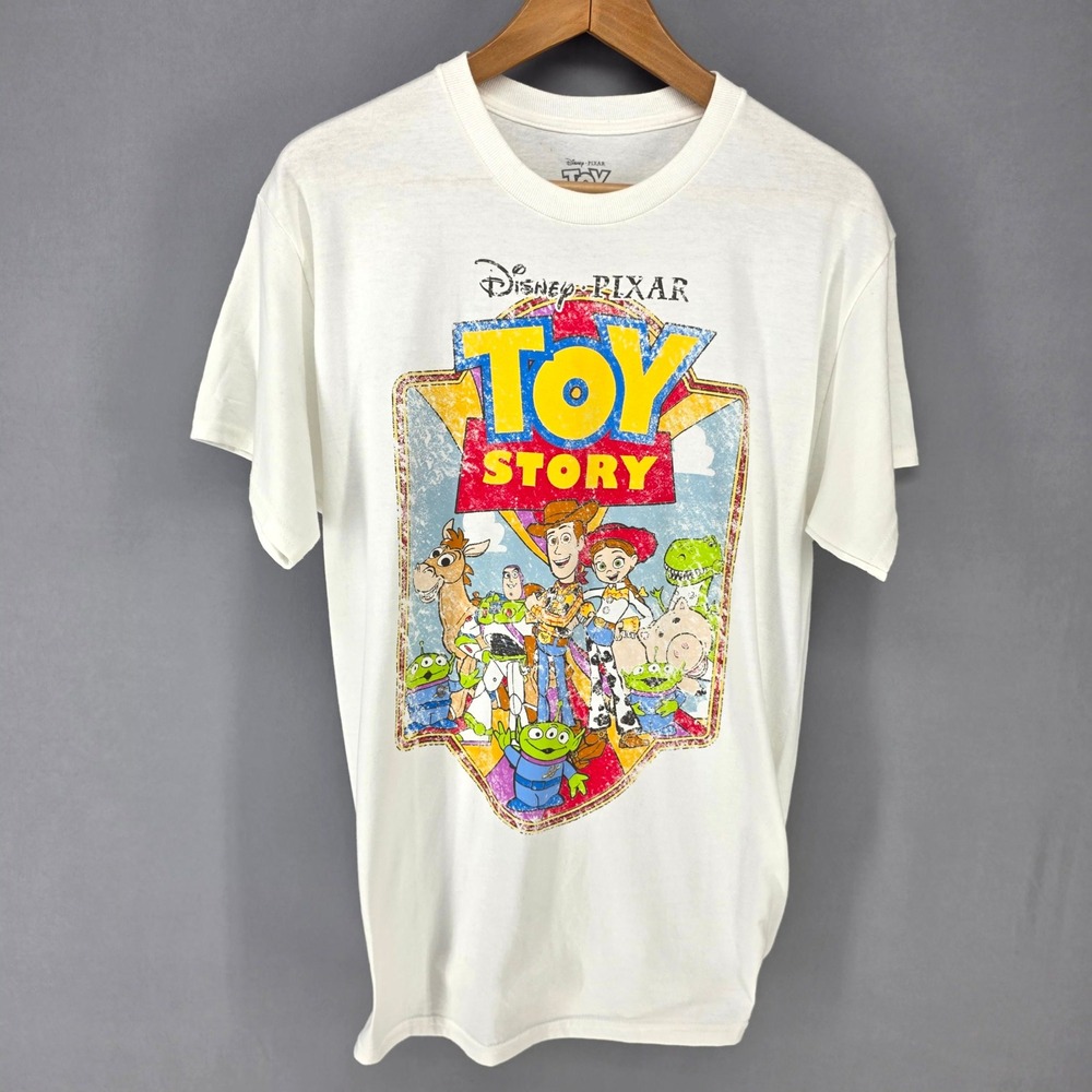 Disney Pixar Toy Story T-Shirt Mens M White Graphic Woody Buzz Lightyear Tee